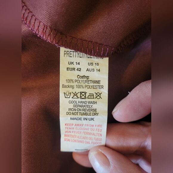 Pretty Little Thing plum faux leather leggings, size 10, inseam 35.5 inches long - Picture 9 of 10